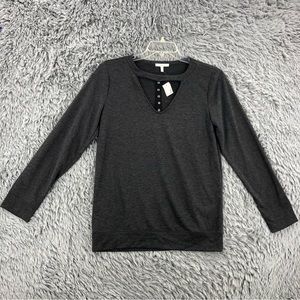 Maurices Shirt Womens Medium Gray Long Sleeve Open Keyhole Front Top NWT
